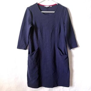 Boden Dress Womens 8 Petite Jasmine Ottoman Navy Blue Ribbed Knit Sheath Pockets